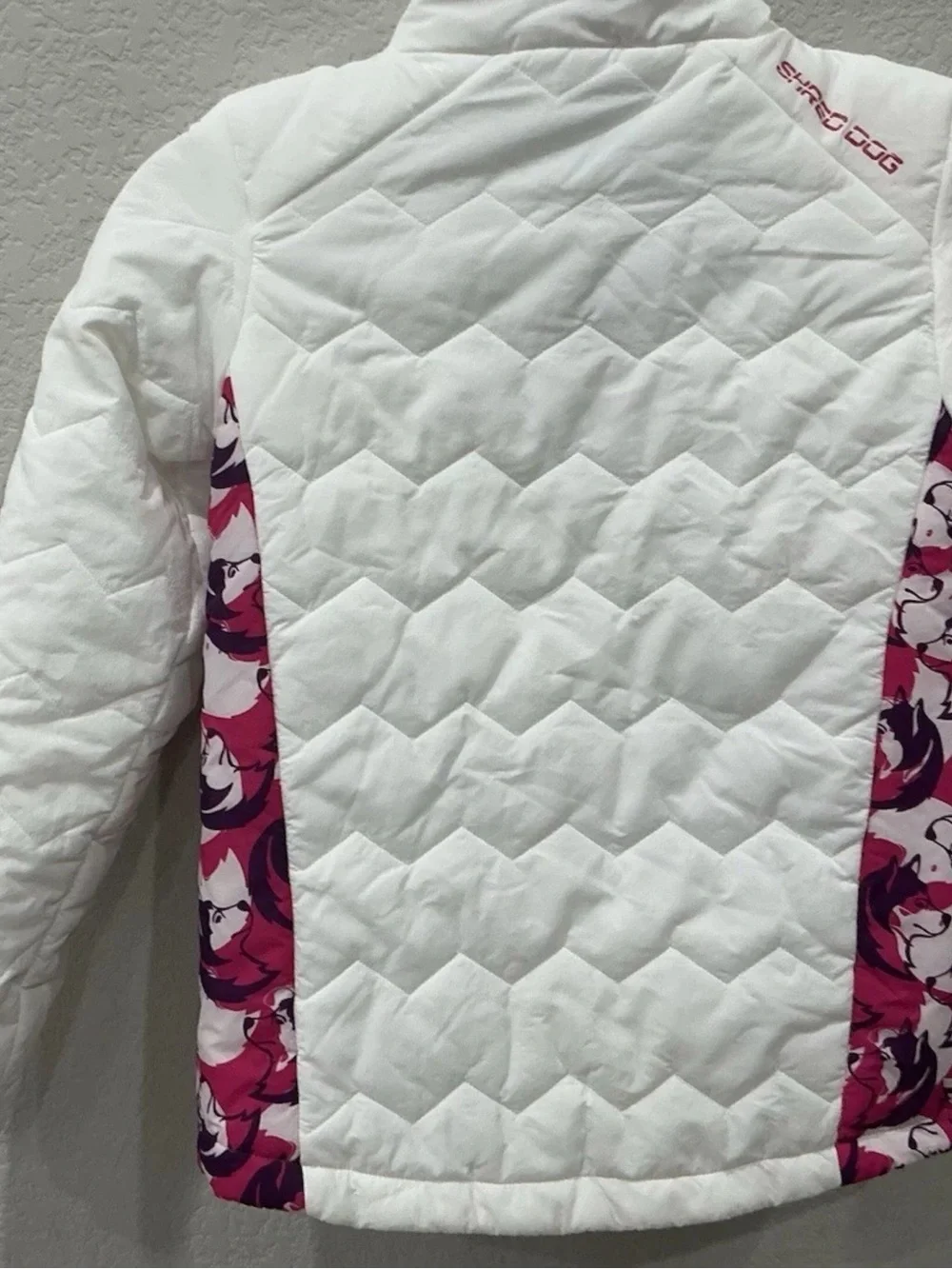 Shred Dog Jacket Girls Medium 10 Pink White Thinsulated Packable Oudoor Puffer
